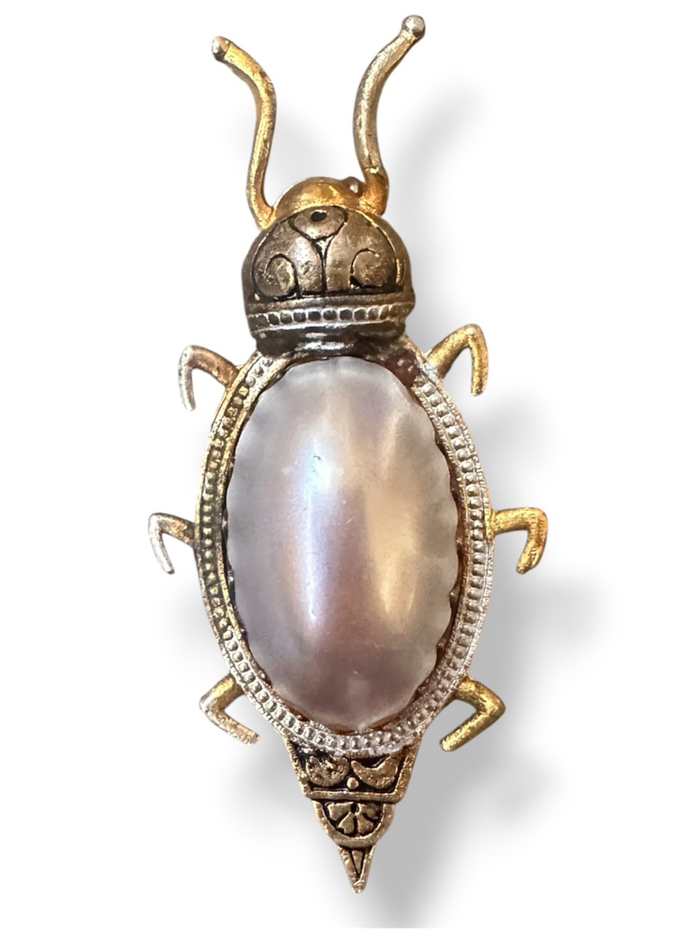 Vtg Damascene Gold Tone Beetle Brooch